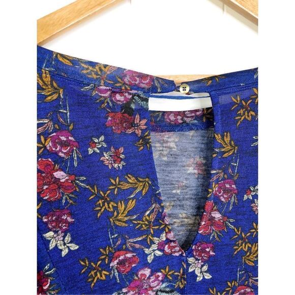 Free People Dock Street Top Blue Floral Ruffle Long Sleeve Size M - Picture 12 of 12